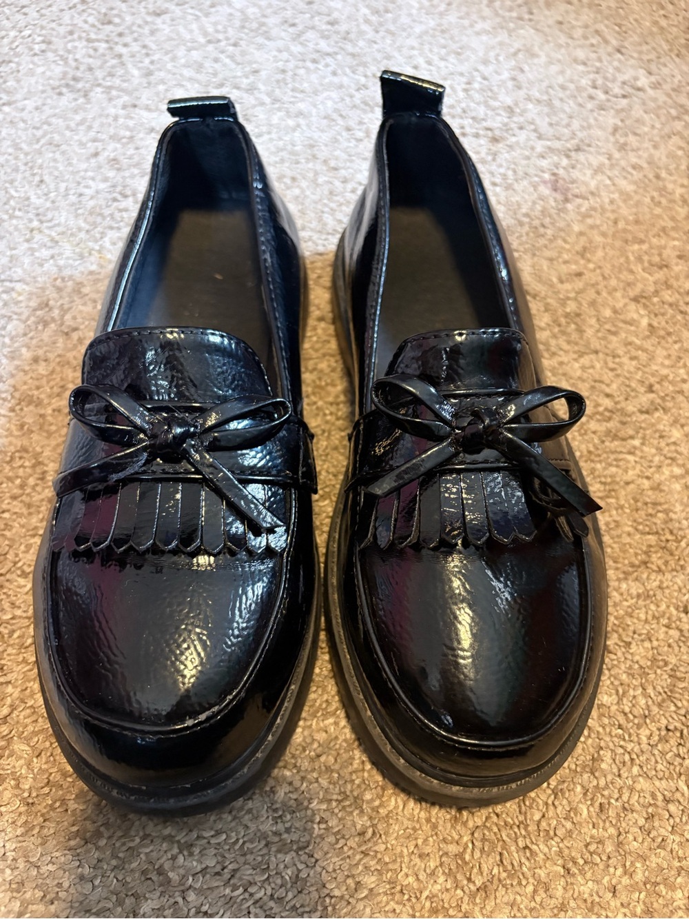 Patent Leather Black Loafer with Bow - Women